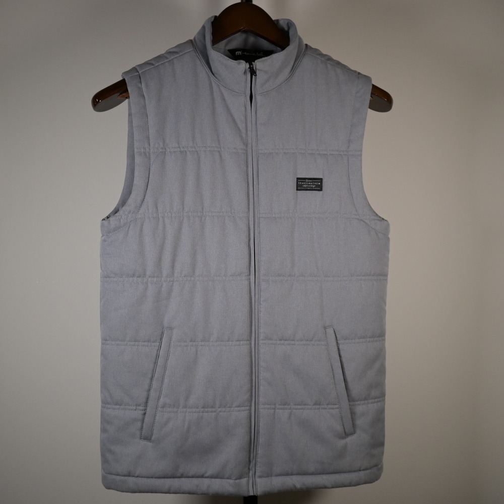 Travis Mathew Interlude Mens Small Puffer Vest Heathered Grey Full Zip Golf